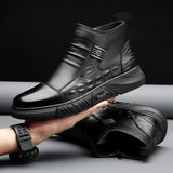 Wexleyjesus New Shoes for Men Boots Autumn Genuine Leather High Tops Crocodile Print Casual Shoes Winter Plush Outdoor Snow Chelsea Boots