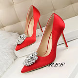 Wexleyjesus summer new rhine-diamond sexy banquet high heels for women slim heels thin mouth wedding shoes pointed shiny single shoes