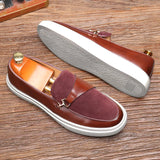 Wexleyjesus Fashion Men's Casual Slip-on Leather Shoes Men Classic Buckle Loafers Moccasins Mens Outdoor Board Shoe Driving Flats