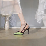 Wexleyjesus  Summer Women heels Pointy sexy all-match work shoes with Butterfly embellished green sandals