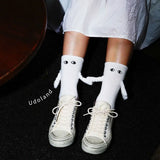 Wexleyjesus Fashionable And Creative Magnetic Socks Black And White Cartoon Couples Medium Sleeve Socks Magnetic 3D Hand In Hand Fun Socks