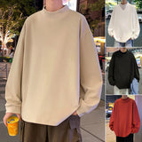 Wexleyjesus  Men Couple Solid Color O-Neck Hoodie Men Korean Drop Shoulder Long Sleeve Hoodies Male Casual Loose Oversized Pullovers