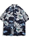 Wexleyjesus Men's Casual Beach Short Sleeve Standard-fit Floral Print Hawaiian Shirts Pocket-less Design Stylish Flowers Cotton Shirt B275