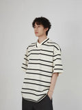 Wexleyjesus Men's T Shirts Summer New Striped Polo Short Sleeves Irregular Neckline V-neck Contrast Color T-shirt Loose Casual Tops Tees