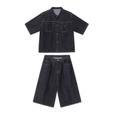 Wexleyjesus Summer New Denim Suit Men's Street Loose Casual Short Sleeves Turn Down Collar Shirt Jacket Cropped Pants Two-piece Sets