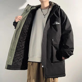 Wexleyjesus Korean Fashion Mid Length Hooded Workwear Jacket Men's Autumn and Winter Plus Plush Thick Parkas Male Clothing