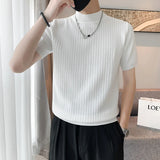 Wexleyjesus Summer New Round Collar Short Sleeved T-shirt 2024 Men Knit Loose Casual Solid Color Tee High Quality Mens Tops Streetwear A59