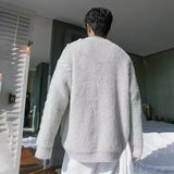 Wexleyjesus Fleece Sweaters Men Korean Thicken Warm Knitting Autumn Winter Loose Casual Mohair Long Sleeve Pullovers Streetwear