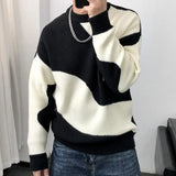 Wexleyjesus Man Clothes Round Collar Pullovers Knitted Sweaters for Men Crewneck Color Matching Black Cigaret Casual Korean Style Jumpers S