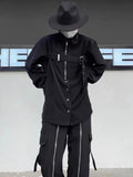 Wexleyjesus Techwear Shirts Men Darkwear Hip Hop Blouses Punk Black Long Sleeve Button Up Male Zipper Harajuku Japanese Streetwear