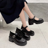 Wexleyjesus Spring New Women's Shoes Thick Heel Thick Bottom  Uniform Retro British Style Black Shallow Leather Shoes Women