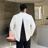 Wexleyjesus Back Split Suit Jacket Men Solid Color Metal Chain Decor Blazer Spring Chic Loose Casual Black Male Handsome Stylish Blazers