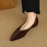 Wexleyjesus Woman Flat Shoes French Style Daily Simple Shoes Sheepsuede Retro Flats Pointed Toe Spring Autumn Footwear On Low Heels