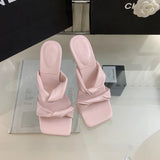 Wexleyjesus Low Shoes Woman 2024 Thin Heels Butterfly-Knot Slippers Casual Beige Heeled Sandals Square Toe Pantofle Luxury Soft Black High