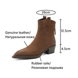 Wexleyjesus Autumn Women Boots Pointed Toe Chunky Heel Shoes Genuine Leather Shoes for Women Concise Zipper Ankle Boots Western Boots