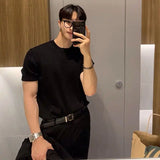 Wexleyjesus  Summer New Versatile Stripe Knitted T-shirt Korean Clothing Fashion Solid Short Sleeve Trend Business Bottoming Tops A49