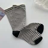 Wexleyjesus Retro Striped Socks Children's Women Medium Tube Socks Spring and Autumn Cotton Stockings Korean Stockings Japanese Socken