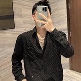 Wexleyjesus Spring and Summer Ironing-free Breathable Sunscreen Long-sleeved Men's Shirt Ins Design Sense Shiny Hollow Nightclub Fashion Top