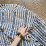 Wexleyjesus Fashionable Striped Knitting Sweaters Men Autumn Streetwear Y2K Loose O Neck Long Sleeve Knit T-shirts Mens Vintage Sweater Tops