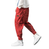 Wexleyjesus Cotton Men Multi Pocket Elastic Waist Design Harem Pant Street Punk Hip Hop Red Casual Trousers Joggers Male Army Cargo Pants