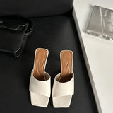 Wexleyjesus Low Shoes Woman 2024 Thin Heels Butterfly-Knot Slippers Casual Beige Heeled Sandals Square Toe Pantofle Luxury Soft Black High