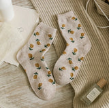 Wexleyjesus Warm Woman Socks Fashion Floral Embroidery Yellow Frilly Socks Women Harajuku Retro Wool Cashmere Thermal Warm Socks Women