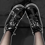 wexleyjesus  Rivets Decor Chunky Platform Punk Ankle Boots WomenWinter Pu Leather Black Boots Woman Metal Buckle Gothic Shoes