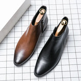 Wexleyjesus Elegant Chelsea Boots Men Genuine Leather Men's Shoes Pointed Toe Business Slip-on Dress Formal Boots Model Fashion Casual Shoes