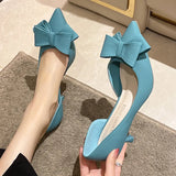 wexleyjesus  Blue Bowtie Thin Heeled Pumps Women  Autumn PU Leather Slip on High Heels Shoes Woman Pointed Toe Party Shoes Mujer