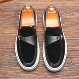 Wexleyjesus Fashion Men's Casual Slip-on Leather Shoes Men Classic Buckle Loafers Moccasins Mens Outdoor Board Shoe Driving Flats