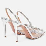 Wexleyjesus PVC Transparent Silver Clear Rhinestone High Heels Women Pumps Fashion Sling Backs Thin Heels Party Bridal Wedding Sandals Shoes