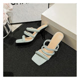 Wexleyjesus Low Shoes Woman 2024 Thin Heels Butterfly-Knot Slippers Casual Beige Heeled Sandals Square Toe Pantofle Luxury Soft Black High