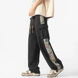 Wexleyjesus Chinese Style Casual Pants Men Youth Trendy Hundred Straight Draped Work Pants Striped Floral Soft