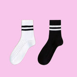 Wexleyjesus 6/12 Pairs New Fashion High Quality Men's Cotton Socks Breathable Round Neck Socks Mid Tube Socks Simple Women's Striped Socks