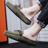 Wexleyjesus 2024 Half Slippers Mens Slip on Moccasins Suede Shoes Men Casual Driving Shoes Breathable Loafers Fashion Half Shoes Lazy Shoes