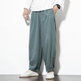 Wexleyjesus Chinese Style Cotton Linen Pants Men Summer Men Casual Loose Harem Pants Mens Solid Street Jogging Elastic Waist Trousers Man