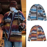 Wexleyjesus Colorful Stripe Cardigan Fashionable Striped Cardigan Versatile Unisex Retro Striped Knitted Sweater Loose V-neck for Men