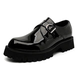 Wexleyjesus Men's Fashion Monk Shoes Black Stylish Patent Leather Platform Shoe Wedding Party Dress Breathable Loafers Gentleman Footwear