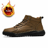 Wexleyjesus Outdoor Hiking Shoes for Men Autumn Winter Men Ankle Snow Boots Optional Plush Non-slip High Top Casual Shoes Sports Sneakers