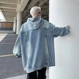 Wexleyjesus  Men Vintage Denim Hoodies Women Harajuku Hip Hop Casual Oversized Sweatshirts Fashion Loose Long Sleeve Pullover Coat