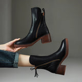 Wexleyjesus 2024 Autumn Winter Women Shoes Leather Short Boots for Women Round Toe Chunky Heel Boots Zipper Ankle Boots Female Platform Heel