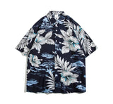 Wexleyjesus Men's Casual Beach Short Sleeve Standard-fit Floral Print Hawaiian Shirts Pocket-less Design Stylish Flowers Cotton Shirt B275