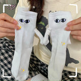 Wexleyjesus Fashionable And Creative Magnetic Socks Black And White Cartoon Couples Medium Sleeve Socks Magnetic 3D Hand In Hand Fun Socks