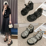 Wexleyjesus Summer Women Sandals Platform Chunky Heel Flat Metal Buckle Female Shoes Ladies Peep Toe Mujer Casual Daily Slingback Footwear