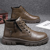 Wexleyjesus Men Retro Work Shoes Autumn Winter Thick Bottom High Top Non Slip Casual Boots Leather Boots Chelsea Desert Waterproof  Boots