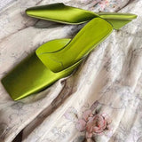 Wexleyjesus  - New  Green Elegant Silk Fabrics  Women Slippers Special Fashion Style Low Heels Square Toe Fashion Outwear Shallow Shoes