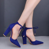 Wexleyjesus Sexy Pointed Toe Ladies Shoes Square High Heels Lace Up Women Pumps 2023 Wedding Strap Blue Woman Shoes Zapatos Mujer Size 43