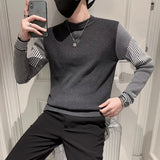 Wexleyjesus Spring Autumn New Fashion Round Neck Long Sleeve Pullovers Men's Clothing Patchwork Pocket Knitting Bottoming Shirt Casual Tops