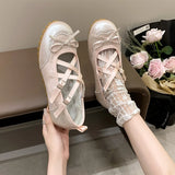 Wexleyjesus  - Fashion Ballet Shoes Women's 2024 Spring New Niche Personality Versatile Fashion Single Shoes Puff  Lace-up Dance  Flat Shoes