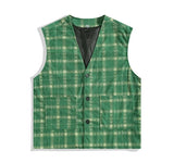 Wexleyjesus Japanese Retro Corduroy Cardigan Sleeveless Jackets Waistcoat Men and Women Spring New Fashion Loose Casual Plaid Vest Tops